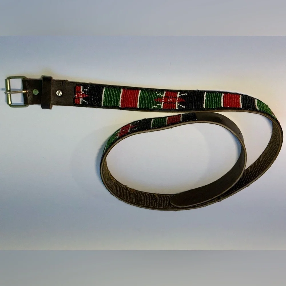 🇰🇪 Handmade Maasai Beaded Leather Belt – Kenyan Flag Design